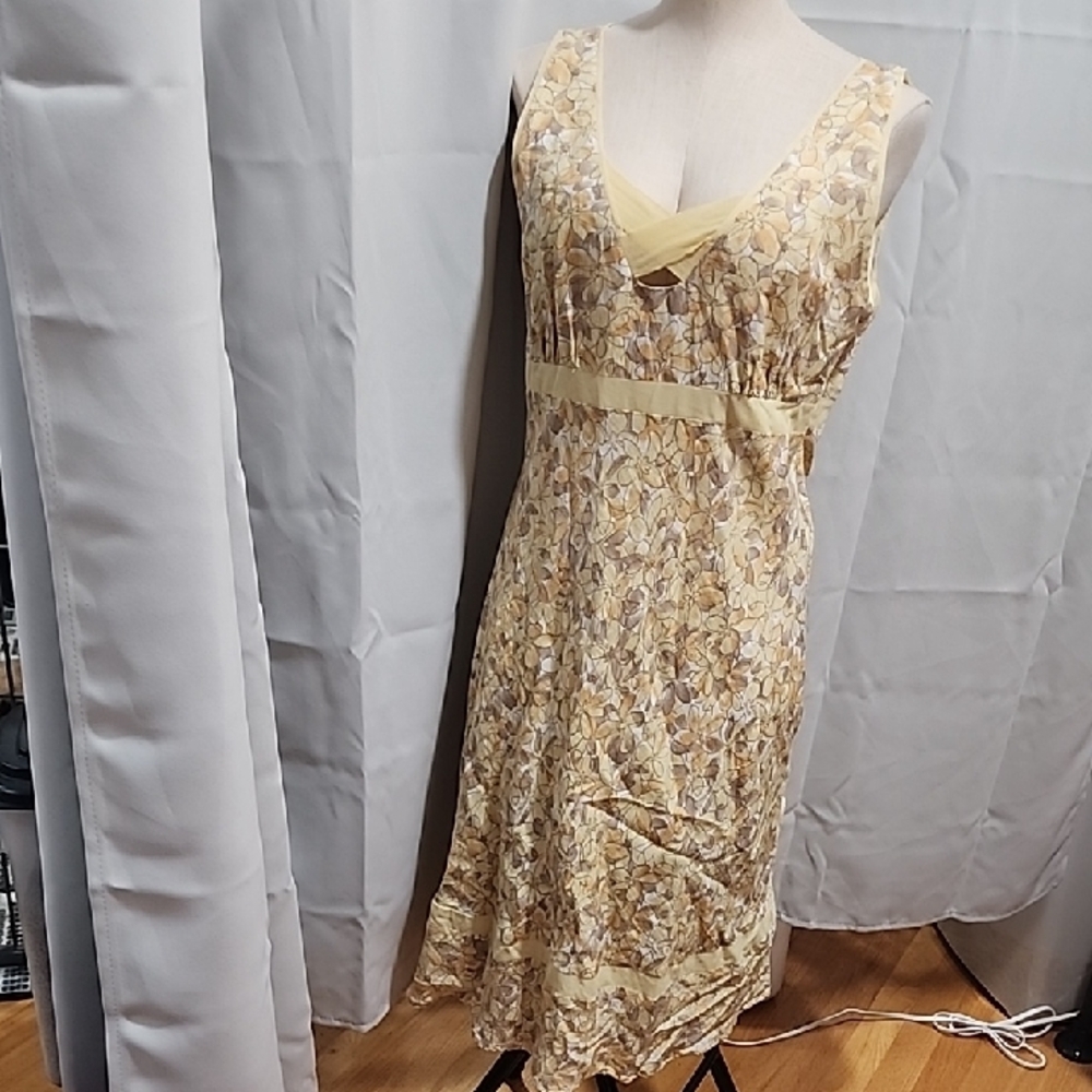 LOFT Floral Midi Dress in Yellow and Cream
